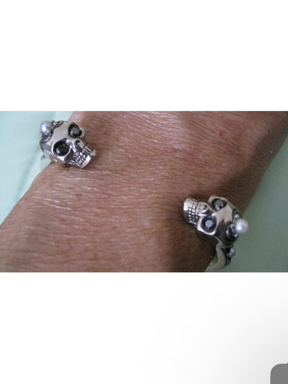 ❌SOLD!! ❌ Alexander McQueen Silver Skull Open Cuff Bracelet -marcasite and pearl - Picture 9 of 9